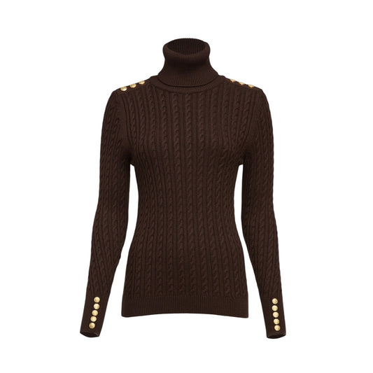 Holland Cooper Seattle Roll Neck Cable Knit Chocolate