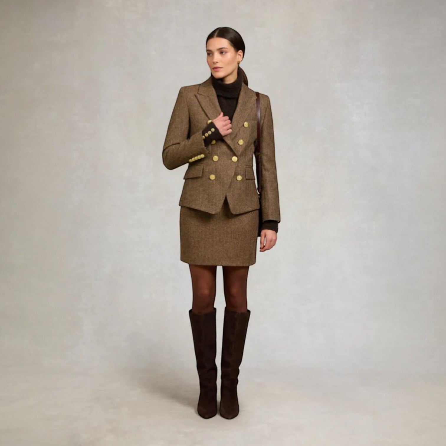 Holland Cooper Regency Skirt Large Scale Brown Herringbone