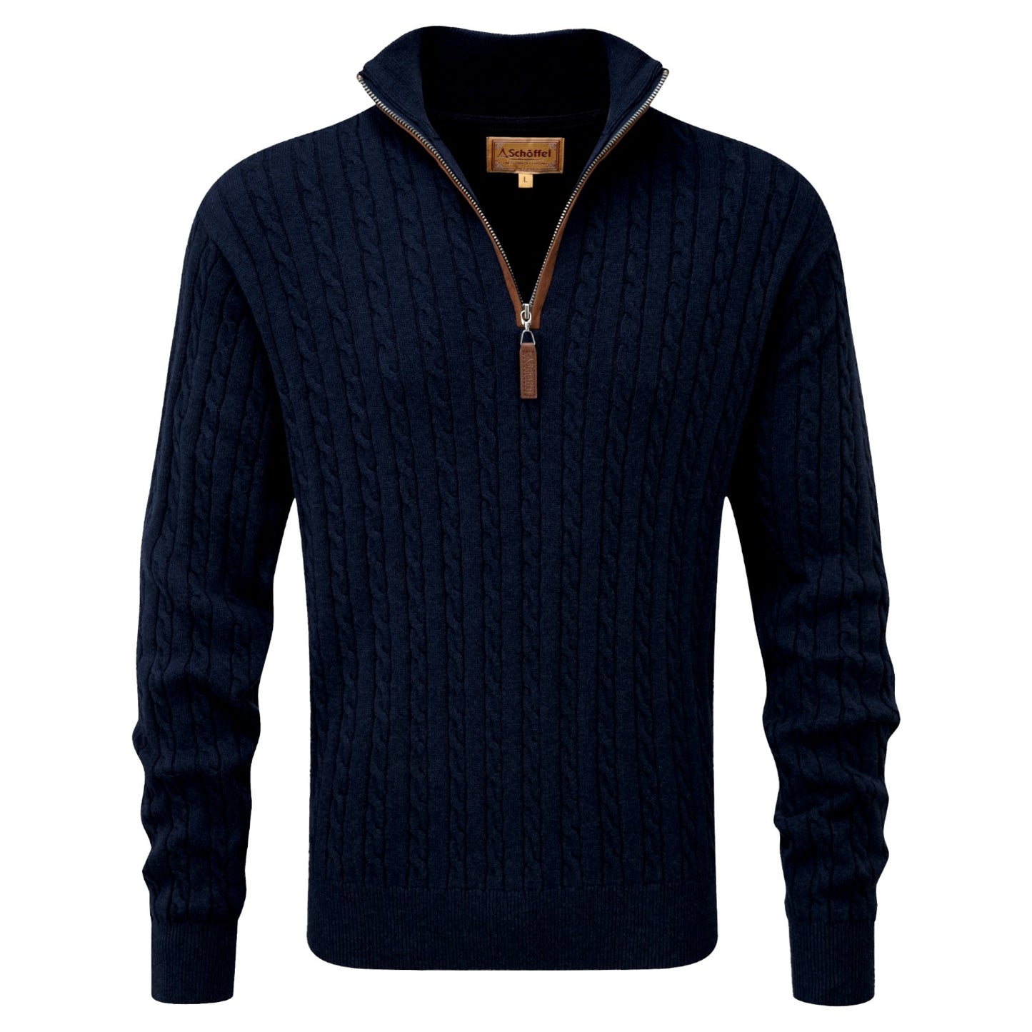 Schoffel Calton Cotton Cashmere Cable 1/4 Zip Jumper Navy