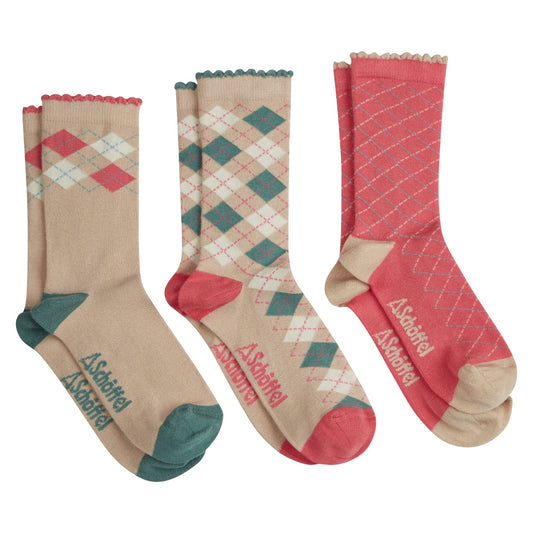 Schoffel Bamboo Sock (Box Of 3) Dusky Pink Argyle