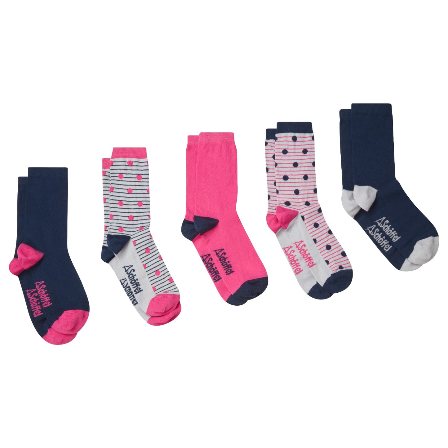 Schoffel Bamboo Sock (Box Of 5) Navy/Pink Mix