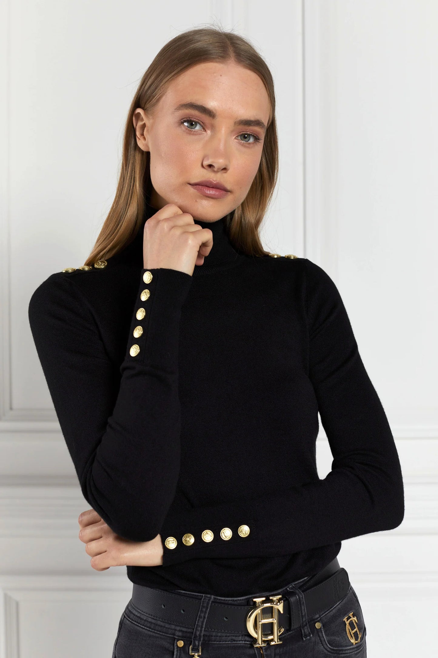 Holland Cooper Buttoned Knit Roll Neck Black