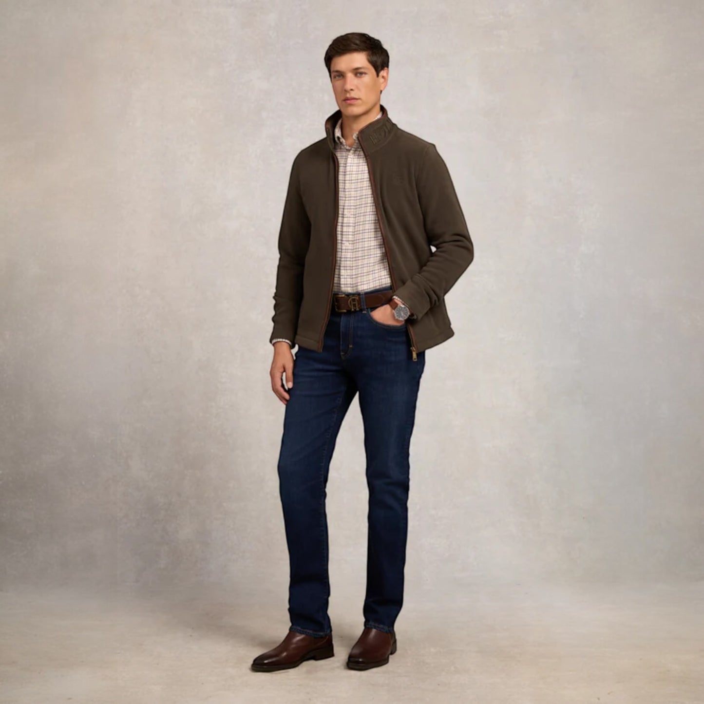 Holland Cooper Men's Country Fleece Jacket Khaki