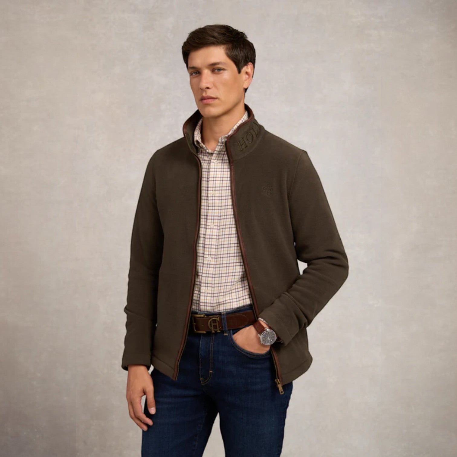 Holland Cooper Men's Country Fleece Jacket Khaki