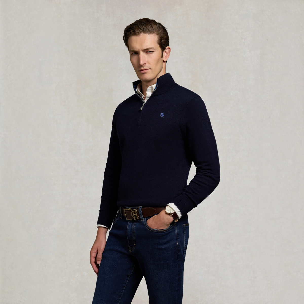 Holland Cooper Fine Quarter Zip Ink Navy