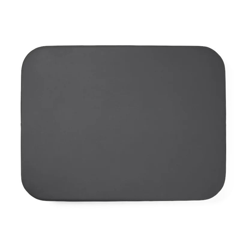A dark gray rectangular mouse pad with rounded corners, shown flat against a solid white background.