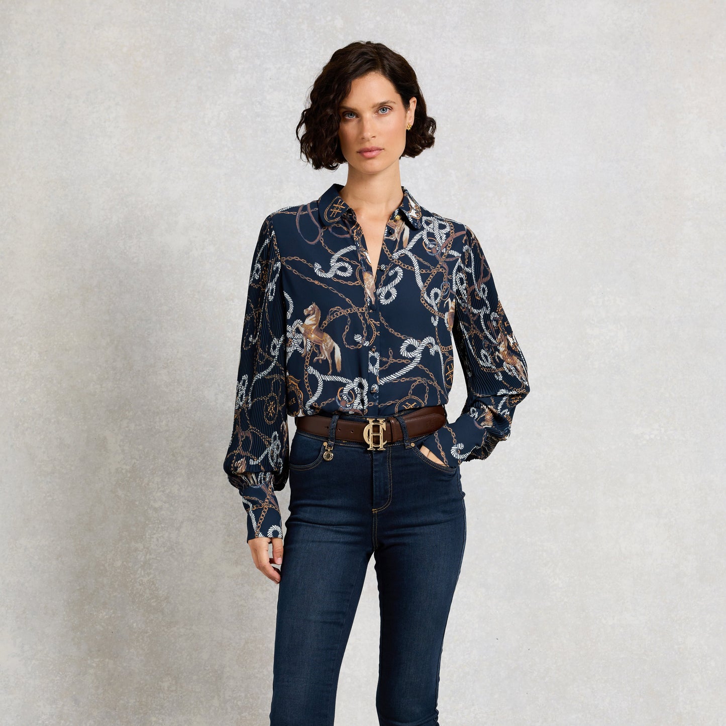 Holland Cooper Beau Shirt Navy Horse Print