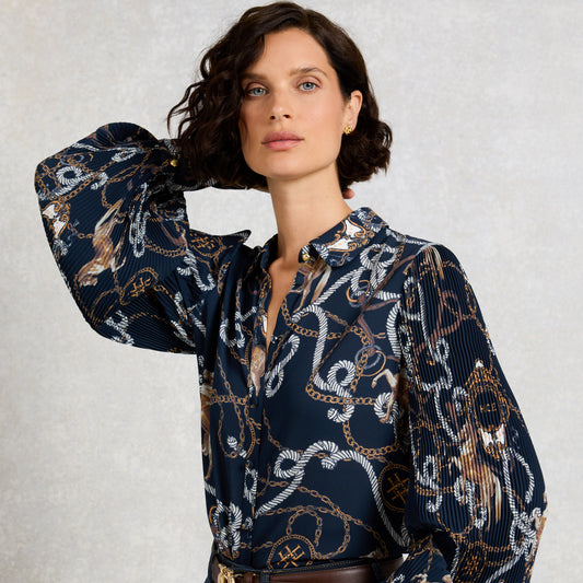 Holland Cooper Beau Shirt Navy Horse Print