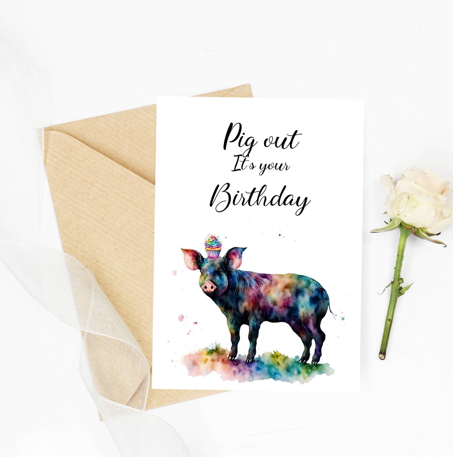 Pig out its your birthday (20 Cake) Funny Animal Pig card: Celo wrapped