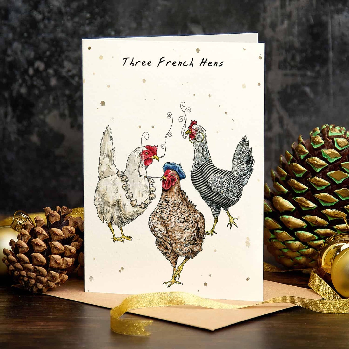 Three French Hens Card - Holiday - Christmas Card: 5" x 7"