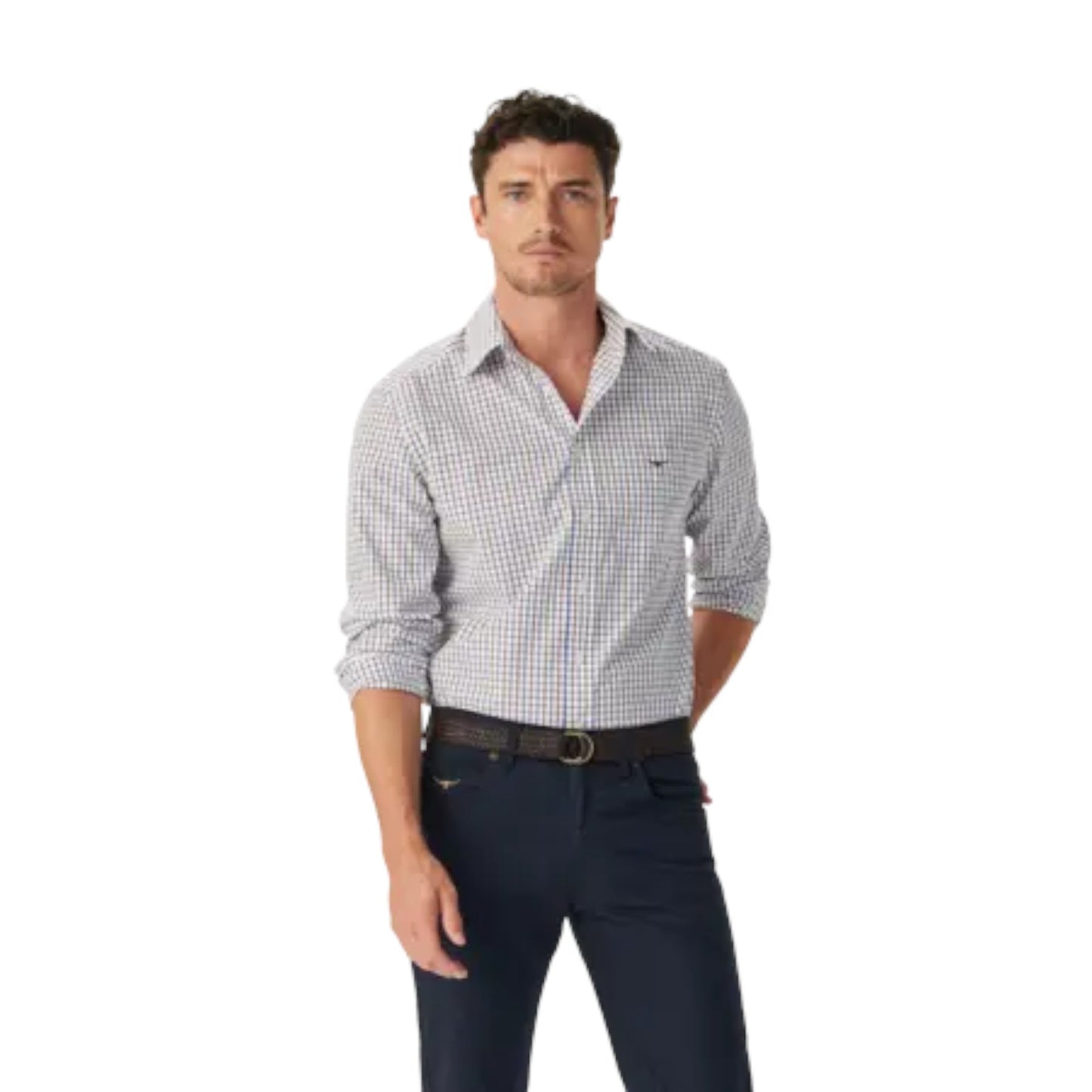 R.M.Williams Newland Poplin Check Shirt Burgundy