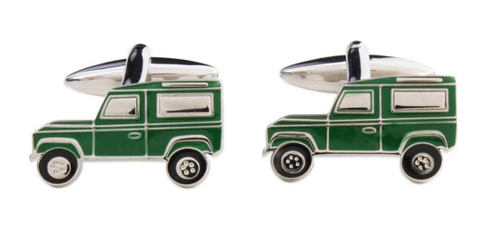 Green Land Vehicle Cufflinks Rhodium Plated