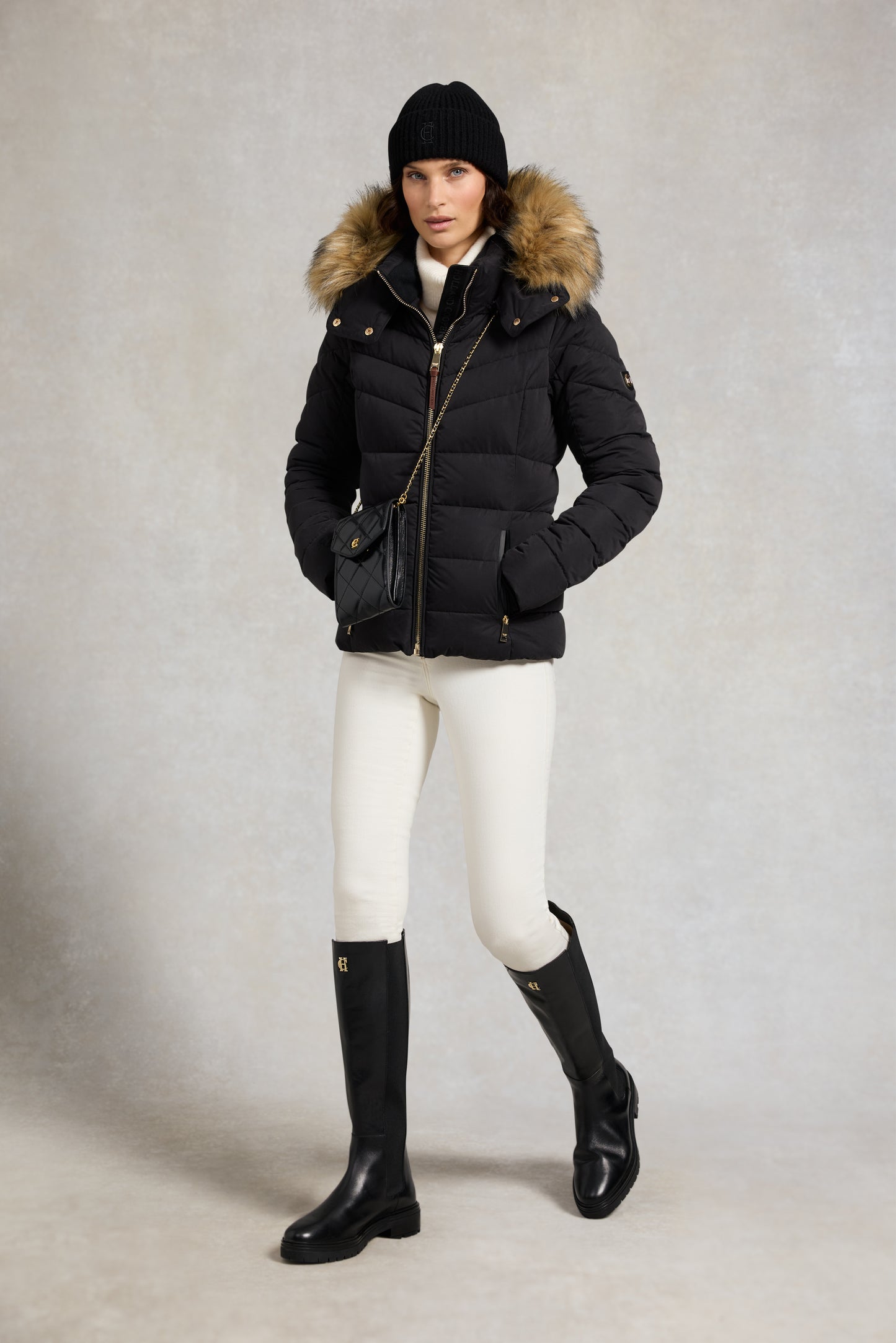 Holland Cooper Whistler Puffer Jacket Deep Black Natural