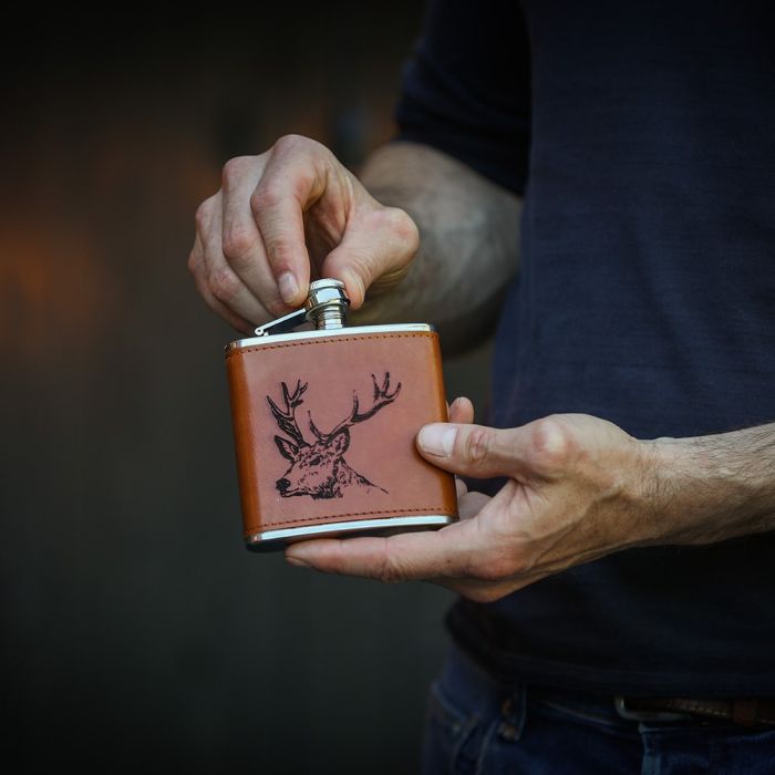 Leather Hip Flask Stag