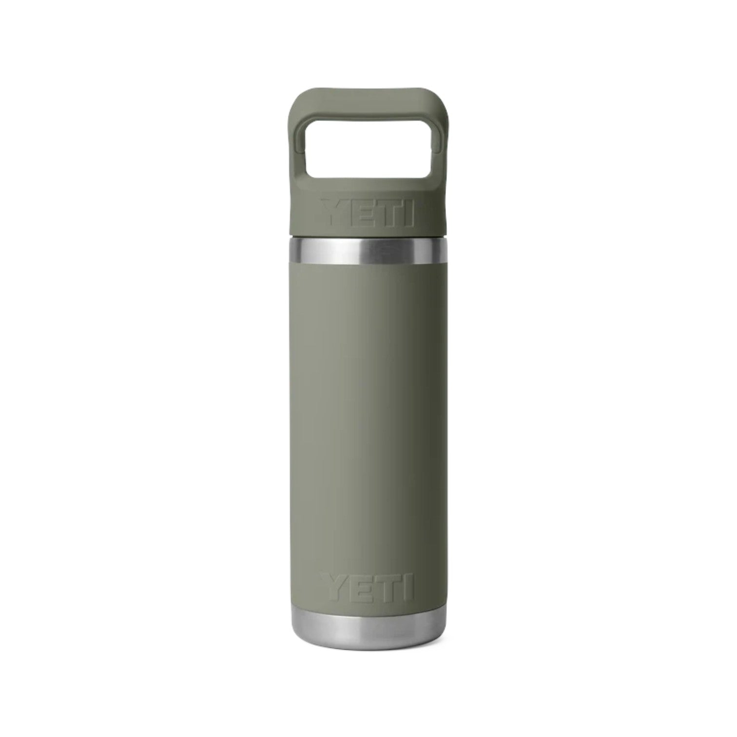 Green water bottle with a lid on a white background