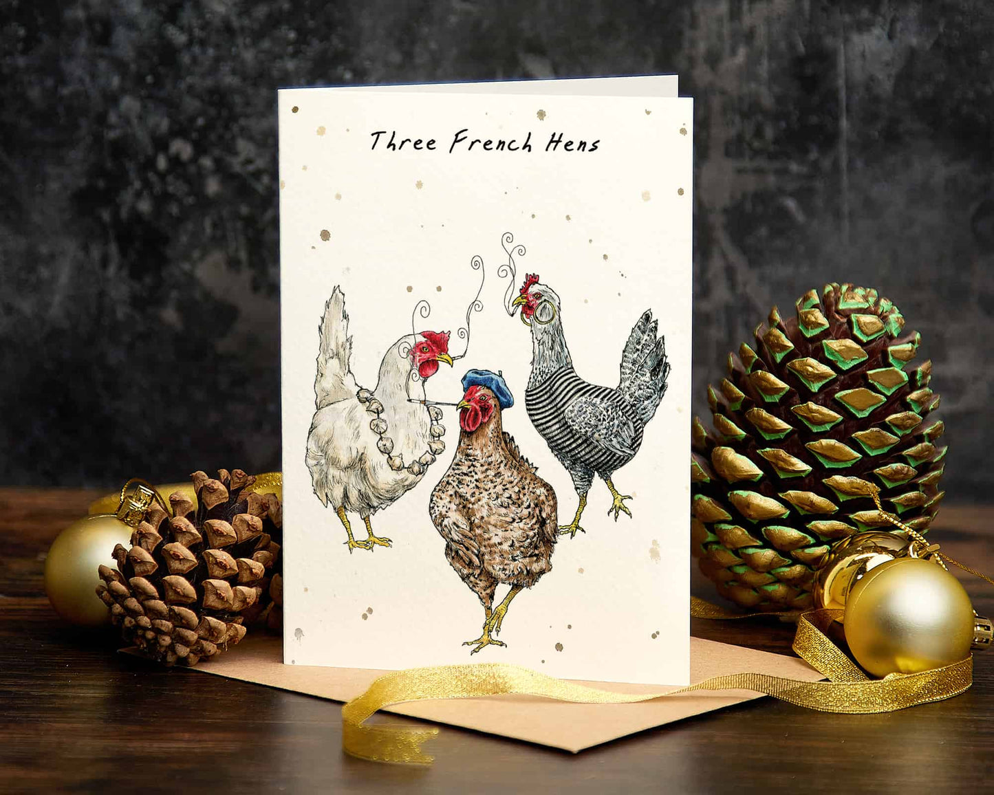 Three French Hens Card - Holiday - Christmas Card: 5" x 7"