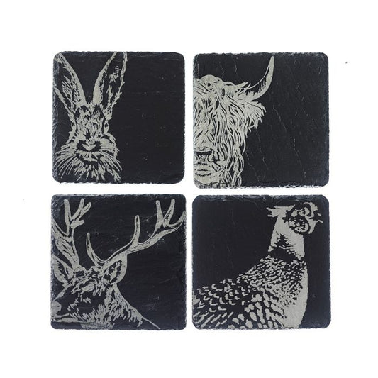 4 Slate Coaster- Country Animals