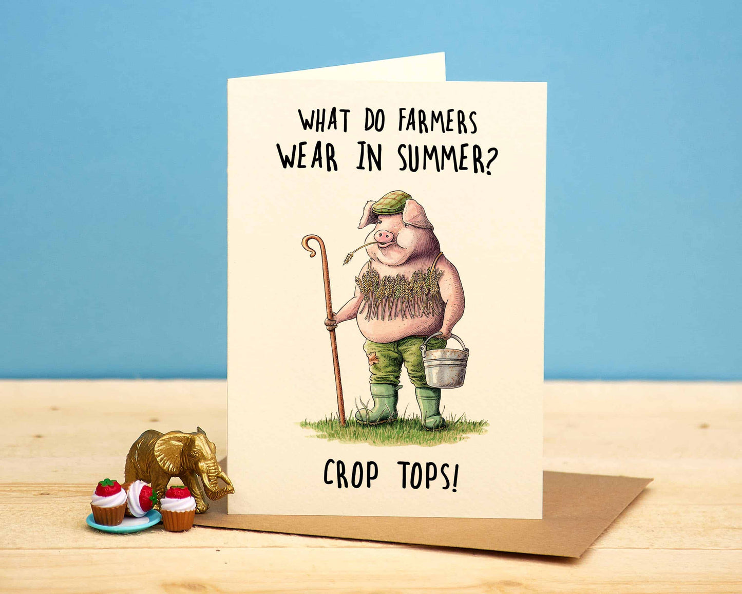 Crop Top Card - Farmer Card - Pig Birthday Card
