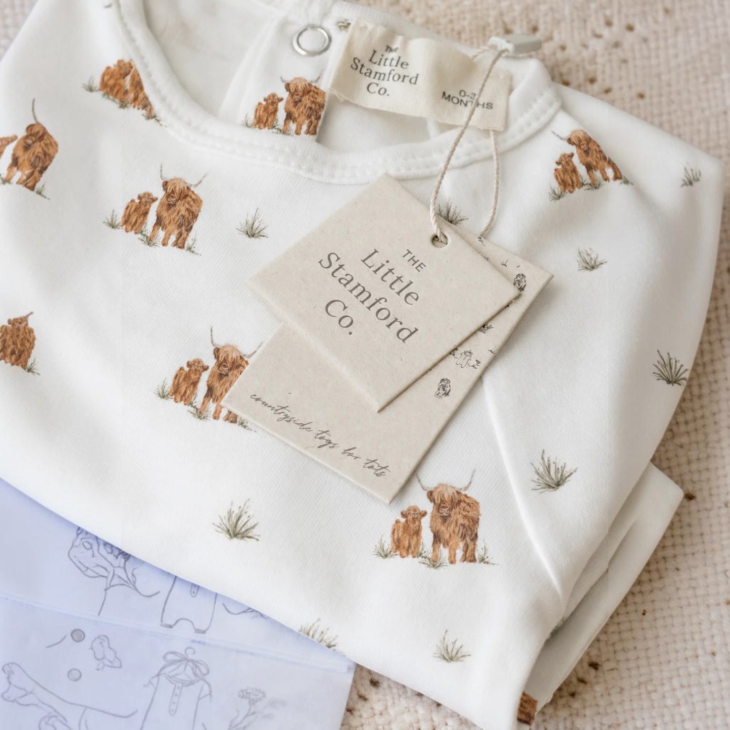 The Little Stamford Co. Highland Cow Farm Baby Sleepsuit