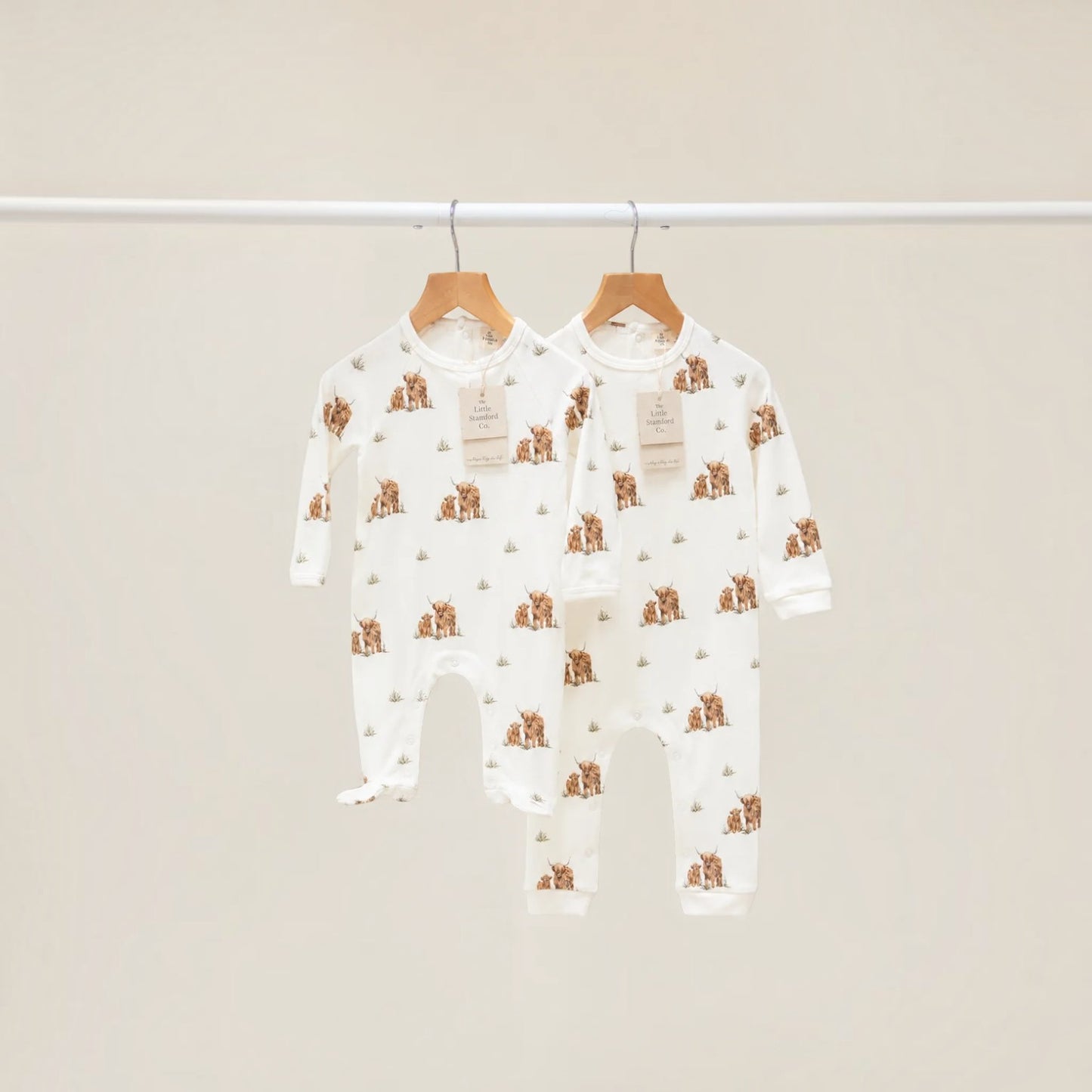 The Little Stamford Co. Highland Cow Farm Baby Sleepsuit