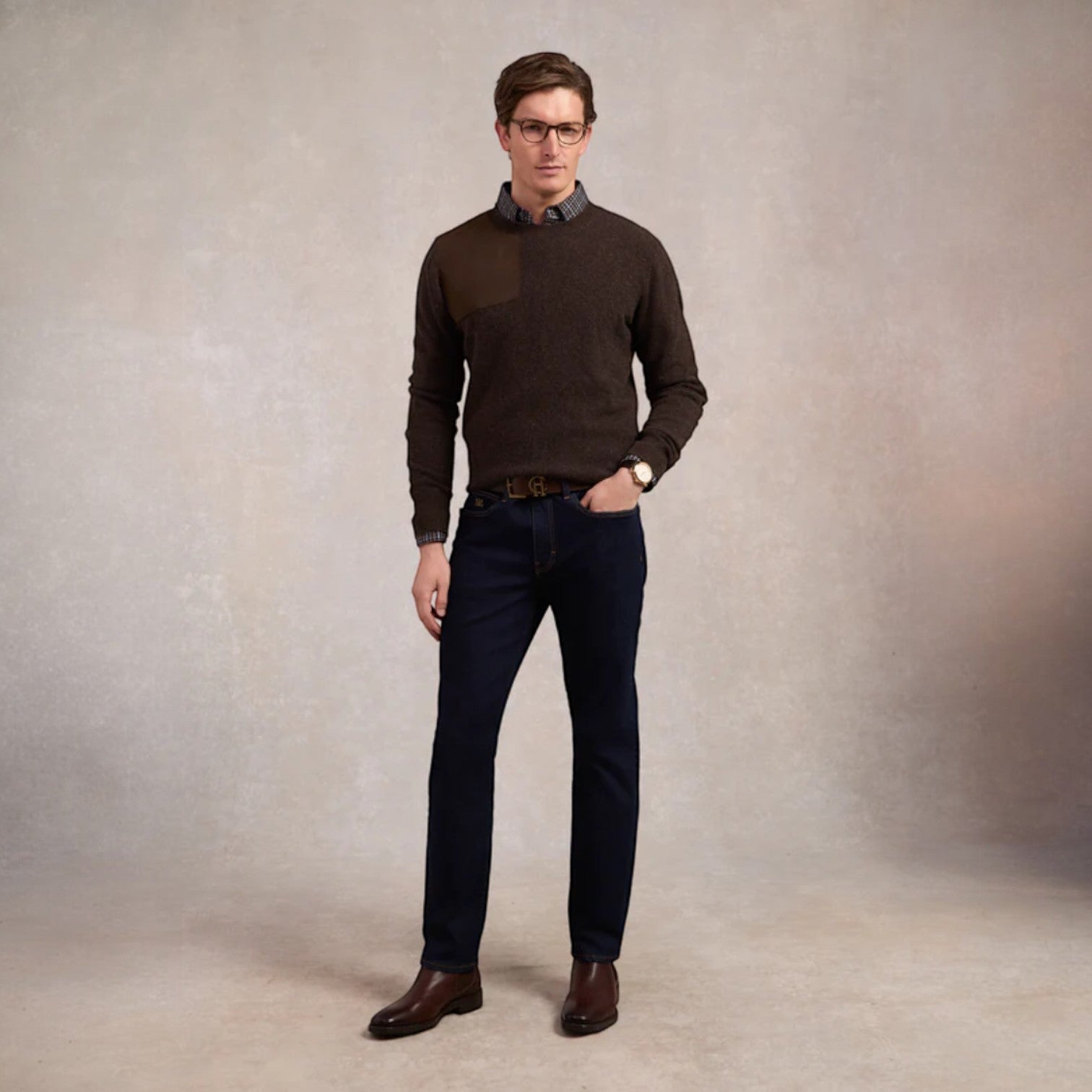 Holland Cooper Men's Country Crew Neck Knit Chocolate