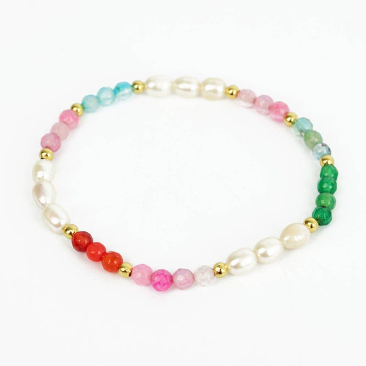 Pearl And Rainbow Bead Bracelet