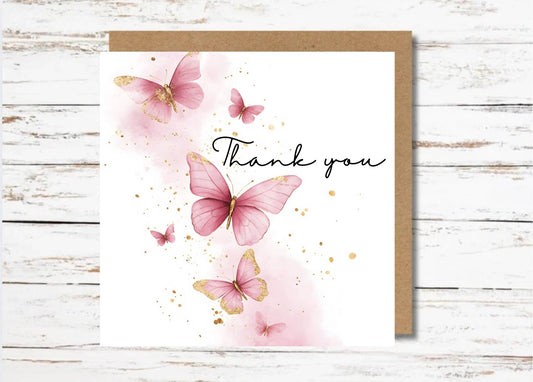 Pink Butterfly Thank you Card