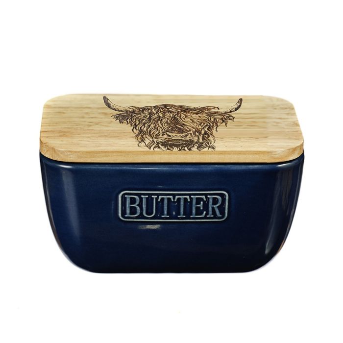 Blue Butter Dish - Highland Cow