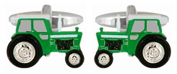 Green Tractor Rhodium Plated Cufflinks