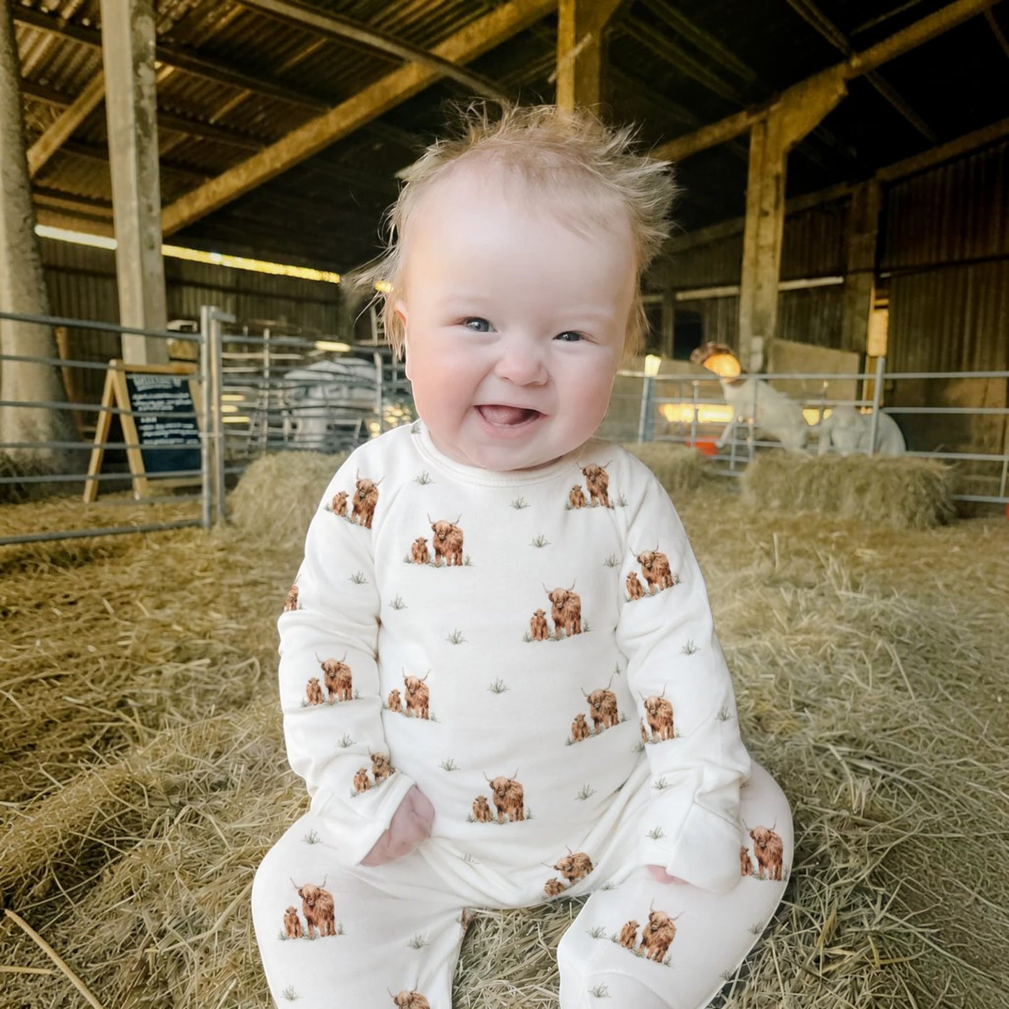 The Little Stamford Co. Highland Cow Farm Baby Sleepsuit