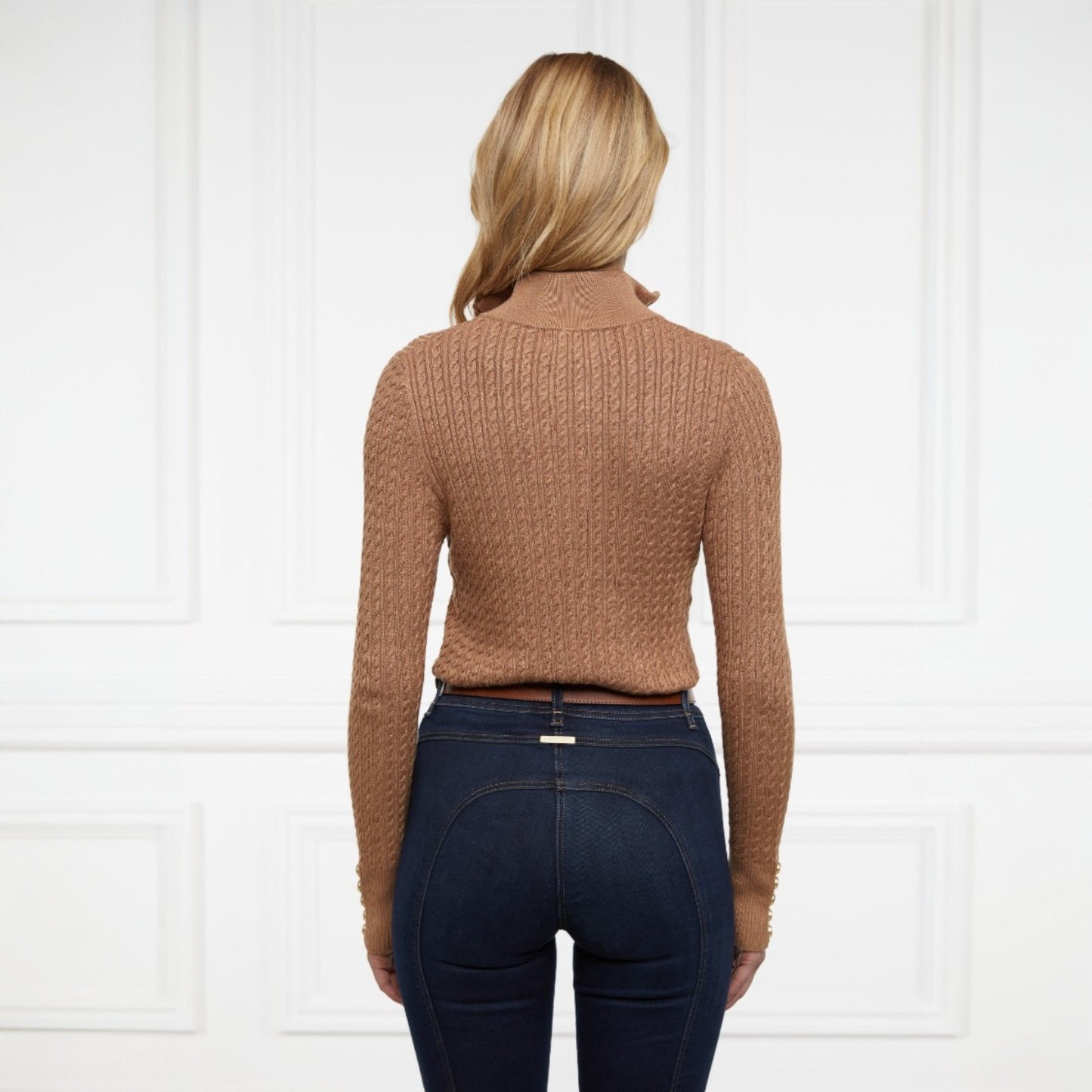 Holland Cooper Ava Quarter Zip Knit Dark Camel Marl
