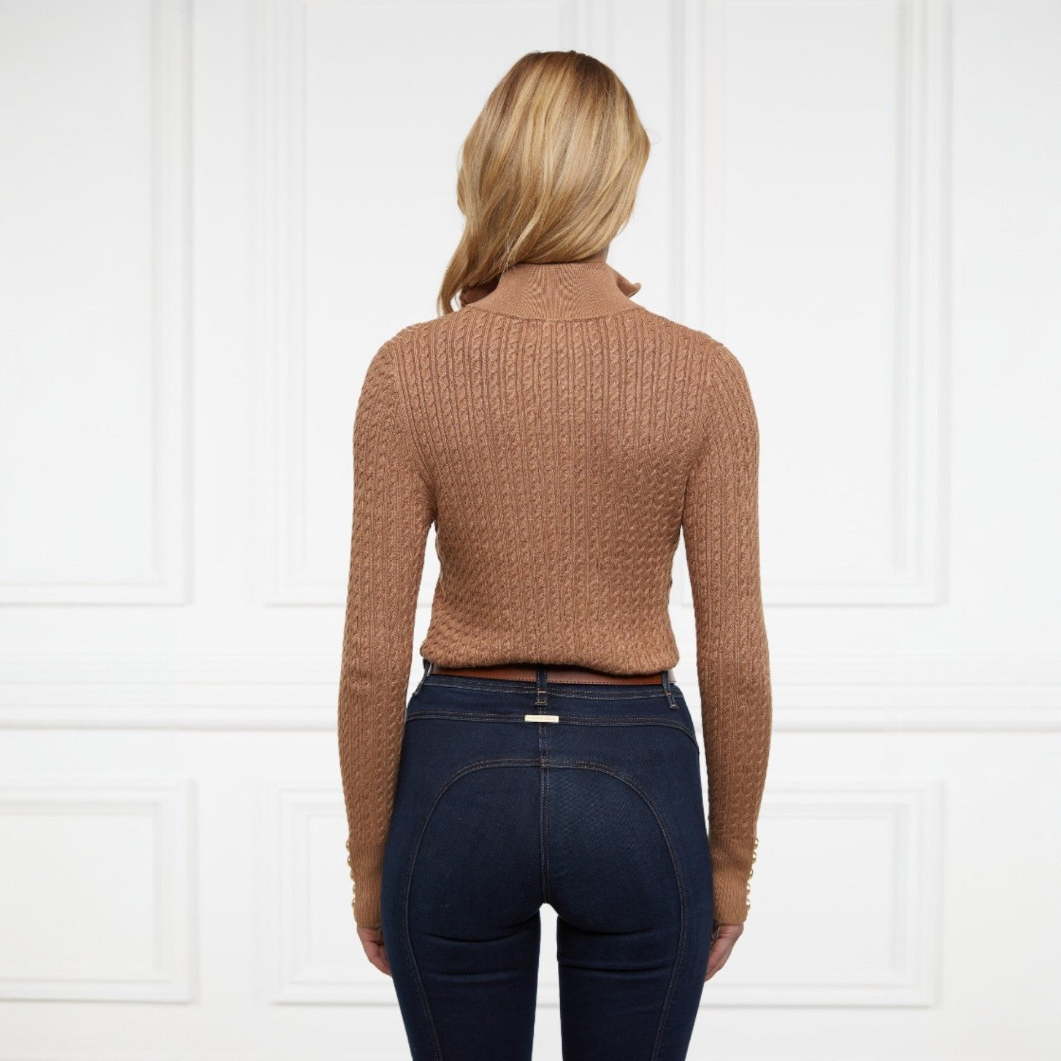 Holland Cooper Ava Quarter Zip Knit Dark Camel Marl