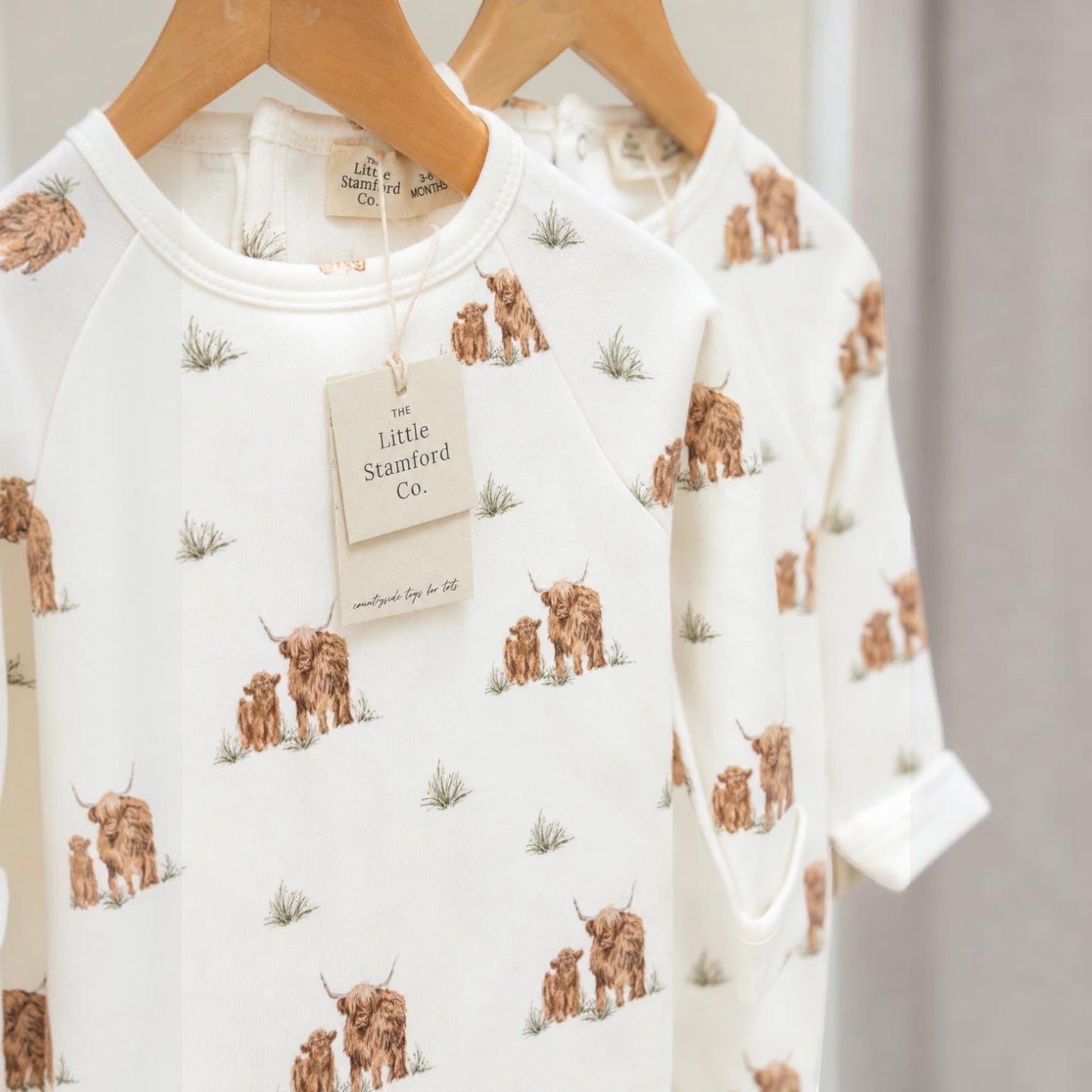 The Little Stamford Co. Highland Cow Farm Baby Sleepsuit