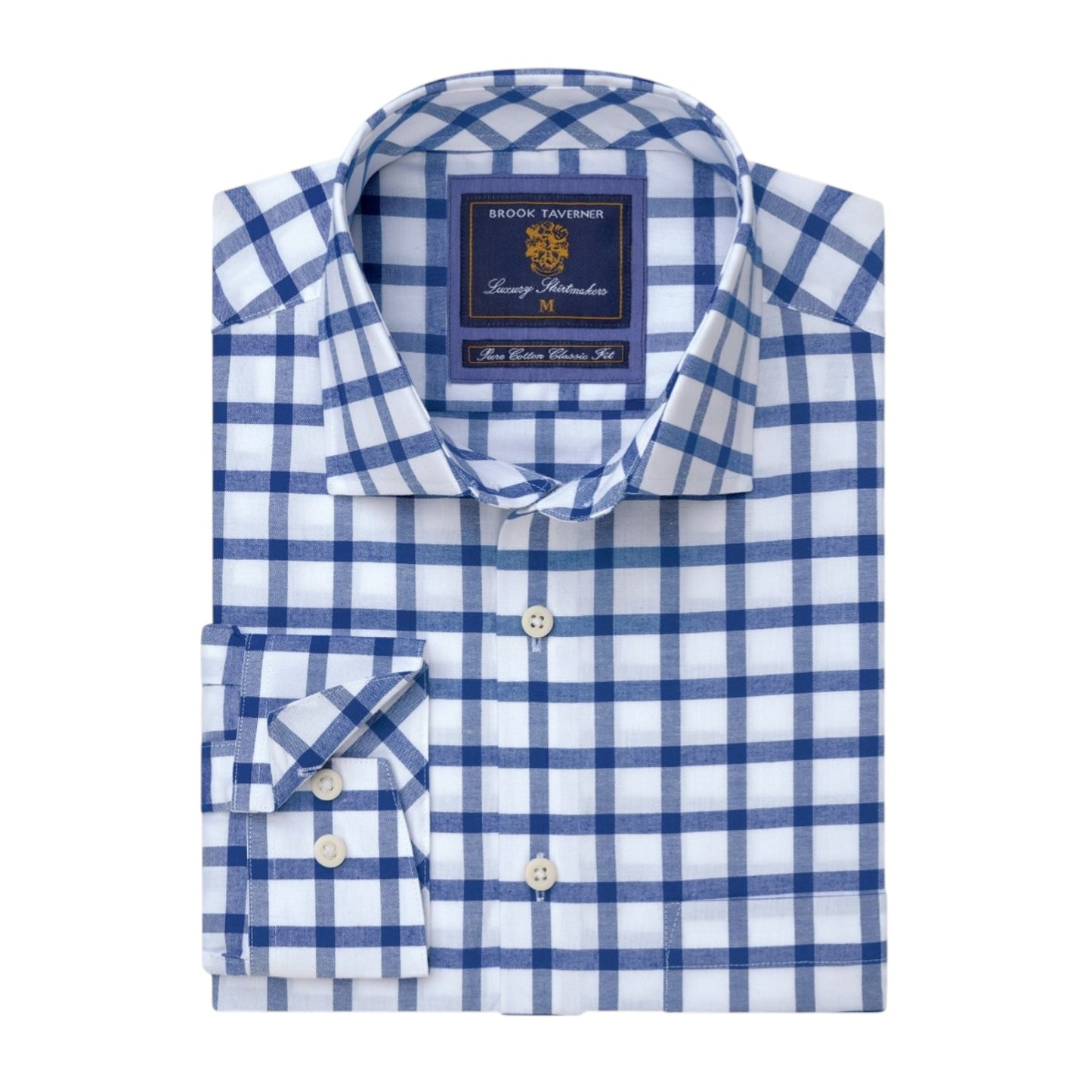 Brook Taverner Navy Check Cotton Oxford Shirt