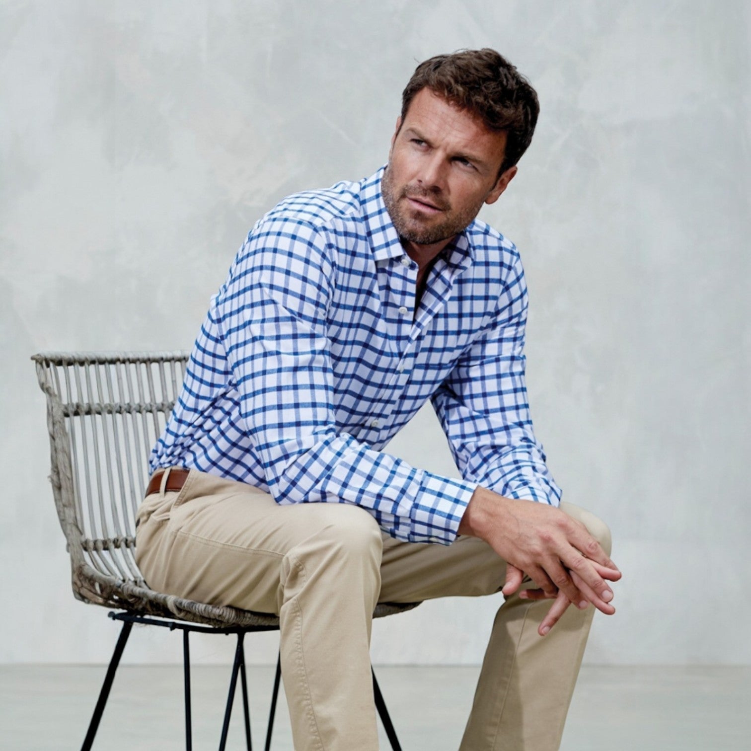 Brook Taverner Navy Check Cotton Oxford Shirt