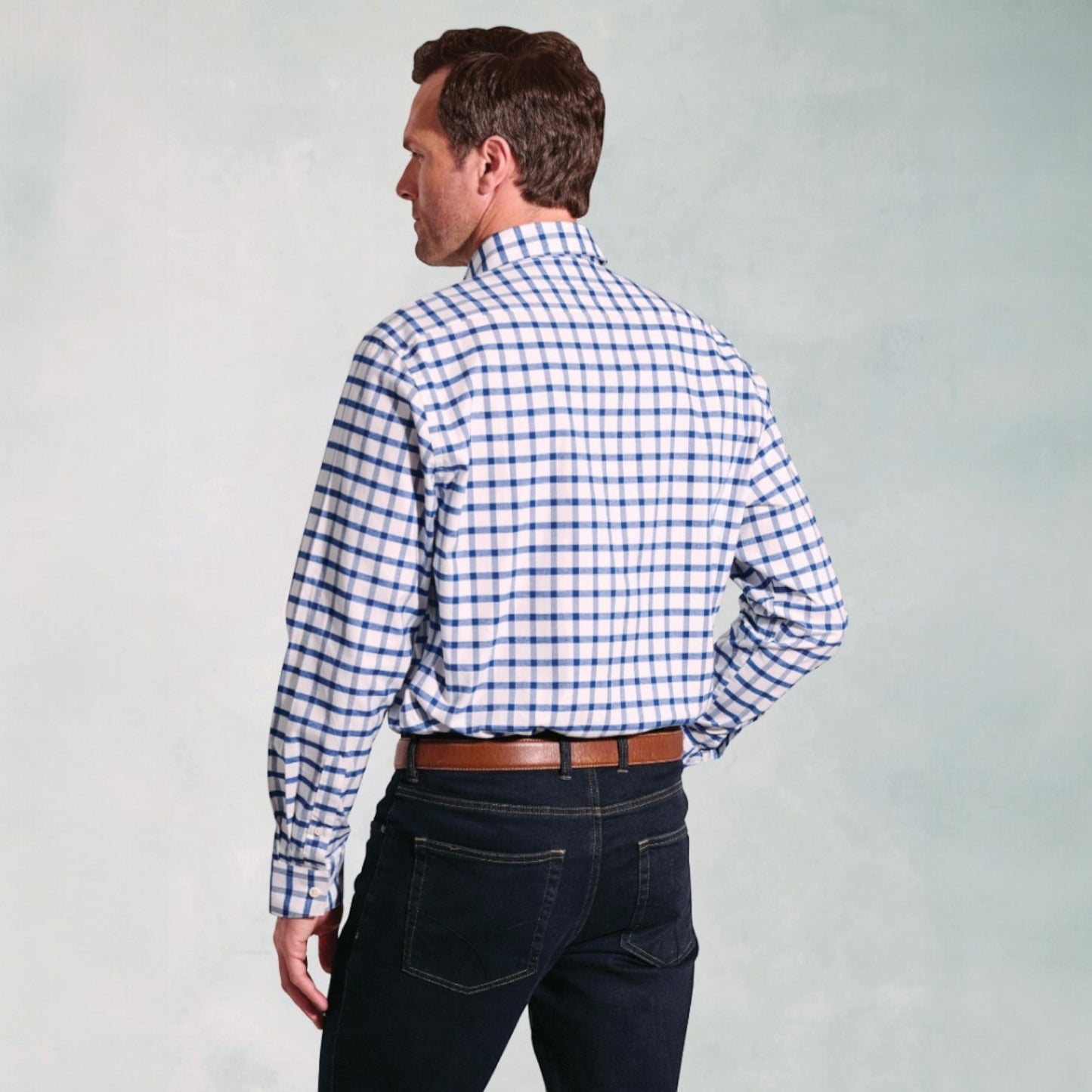 Brook Taverner Navy Check Cotton Oxford Shirt