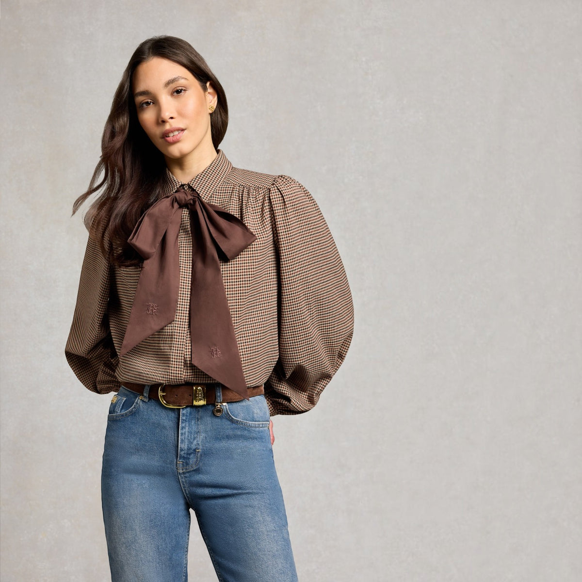 Holland Cooper Burford Blouse Coffee Gingham