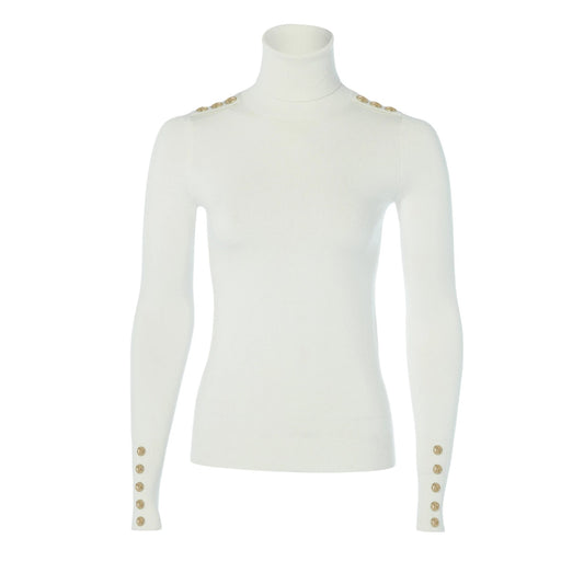 Holland Cooper Buttoned Knit Roll Neck Cream