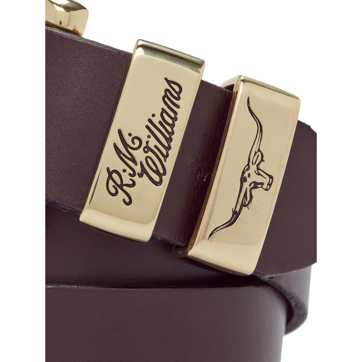 R.M.Williams 3 Piece Solid Hide Belt - Chestnut / Gold