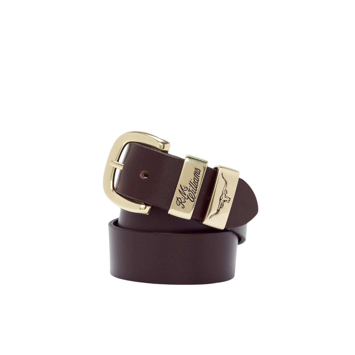 R.M.Williams 3 Piece Solid Hide Belt - Chestnut / Gold