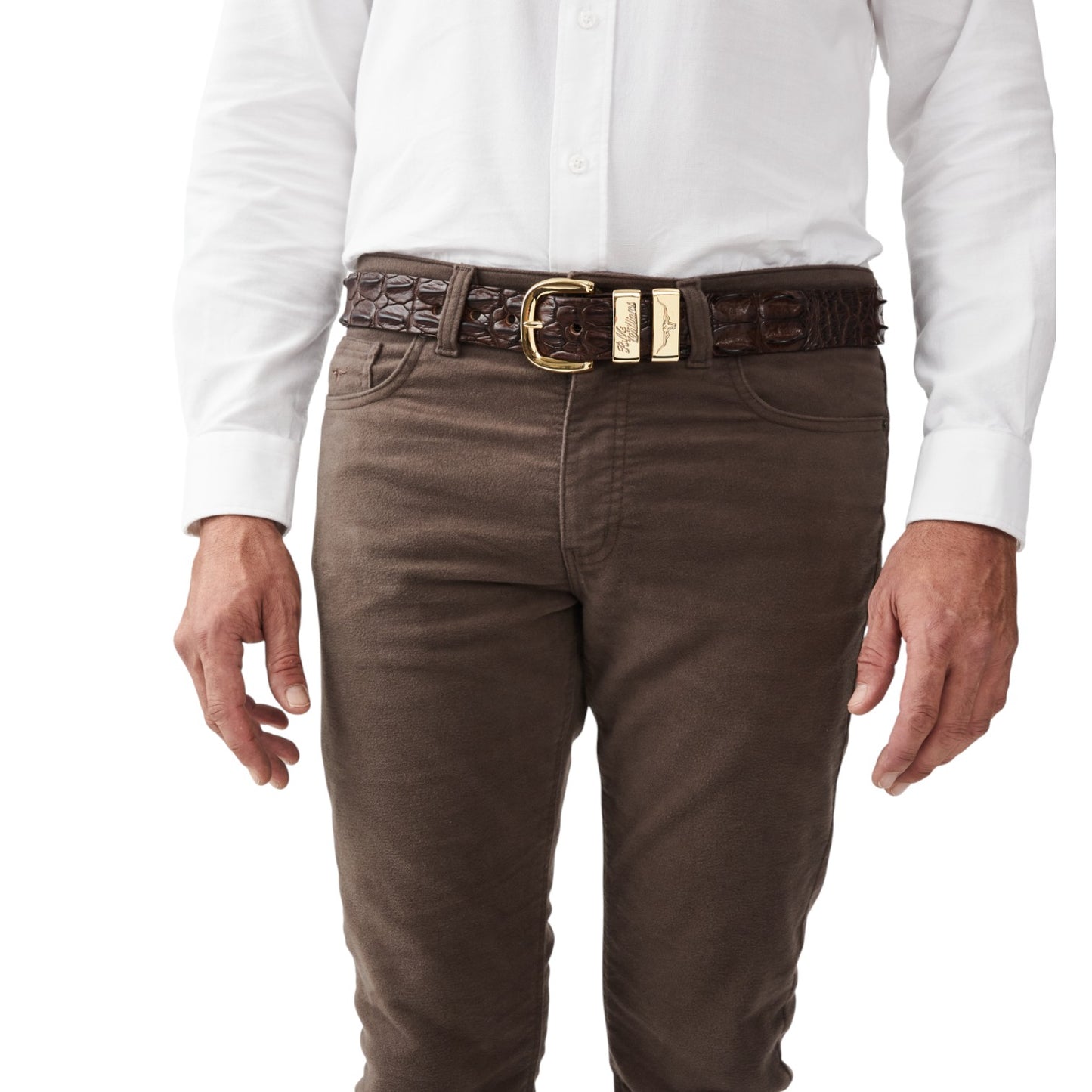 R.M. Williams Crocodile Drover Belt Chestnut