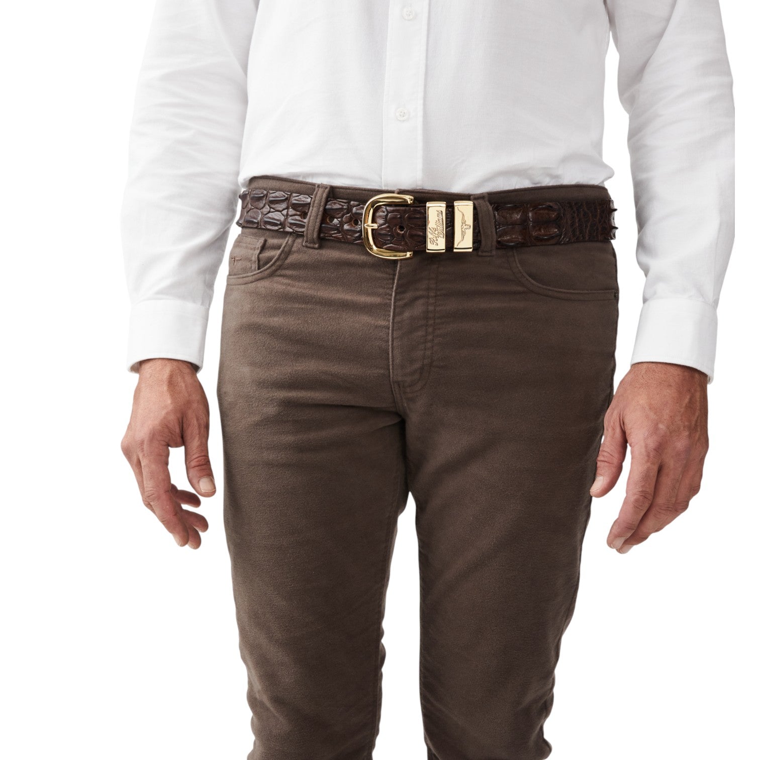 R.M. Williams Crocodile Drover Belt Chestnut