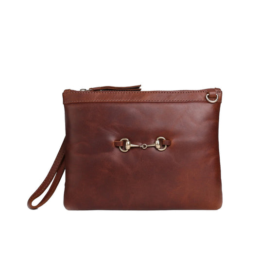 Hicks & Hides Charlton Bit Clutch Bag - Cognac