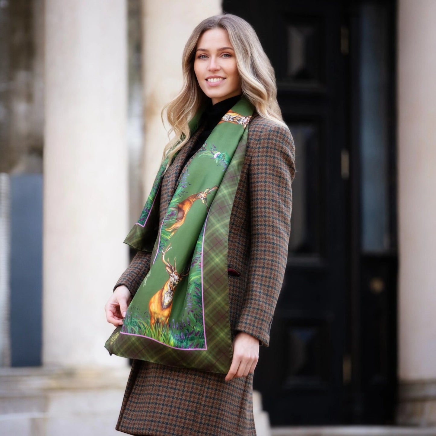 Clare Haggas Caledonia Classic Silk Scarf Moss Green