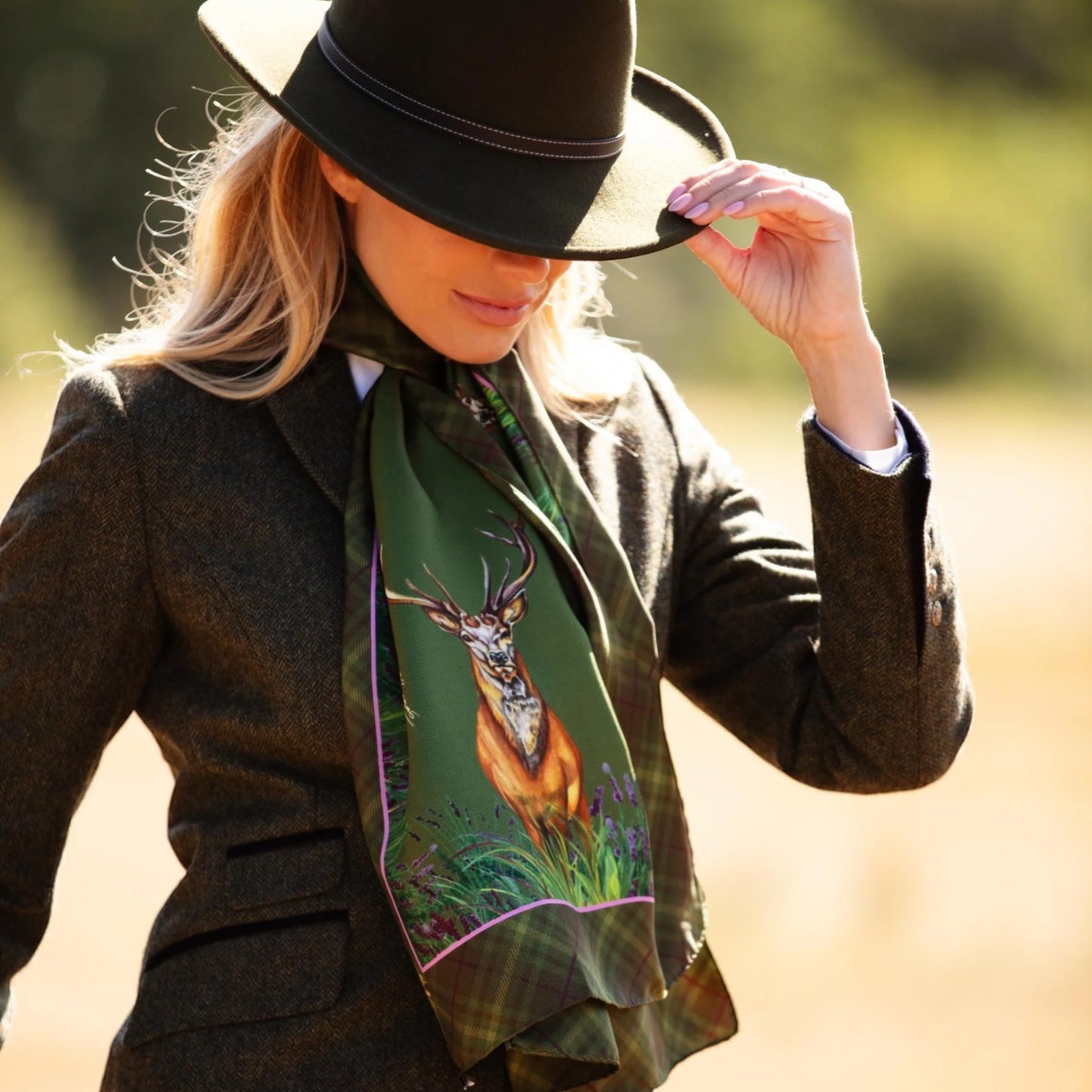 Clare Haggas Caledonia Classic Silk Scarf Moss Green