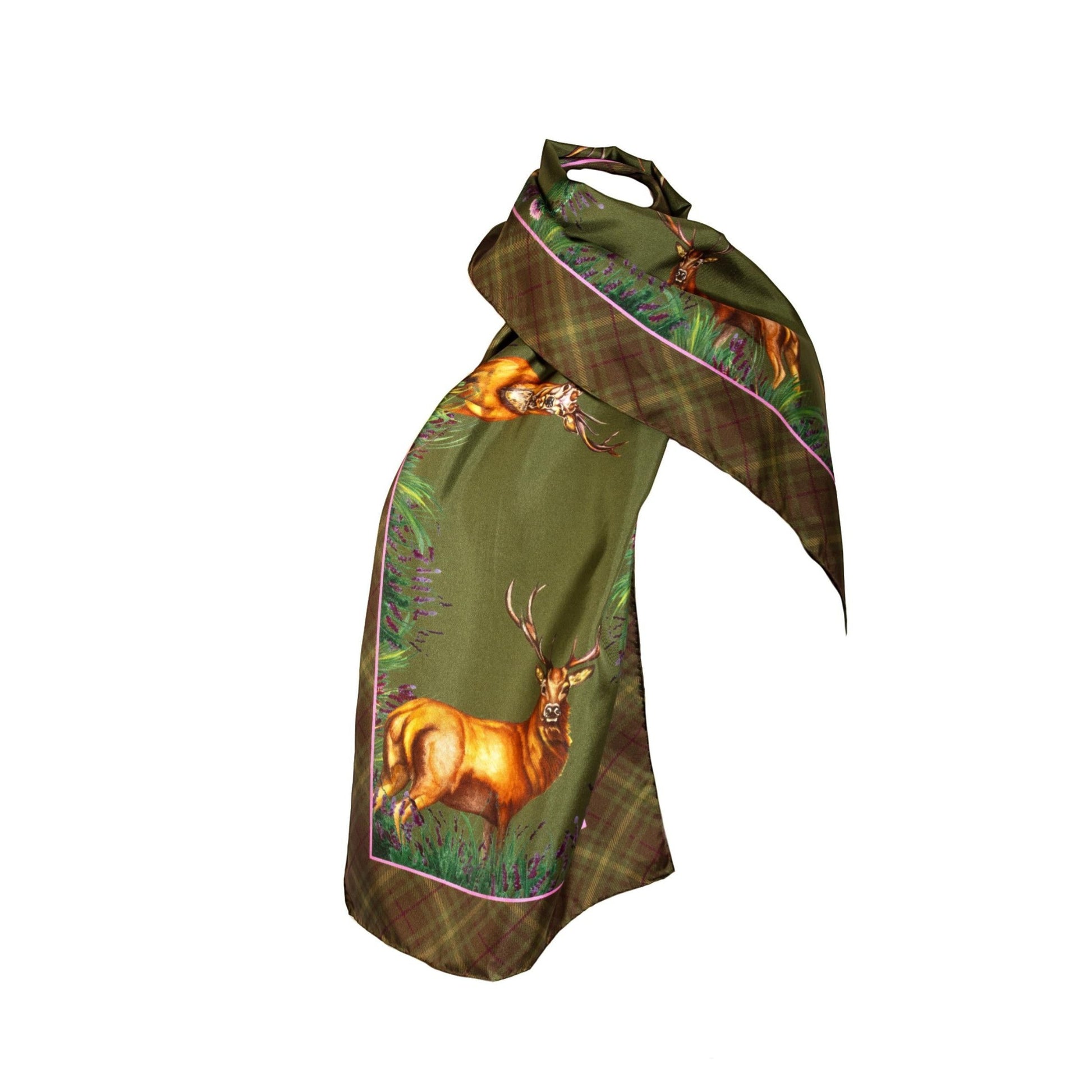 Clare Haggas Caledonia Classic Silk Scarf Moss Green