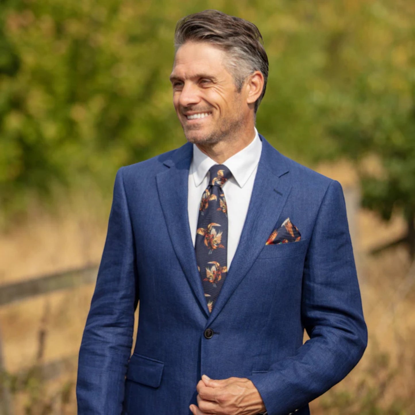 Clare Haggas Spur Of The Moment (Pheasant) Navy Silk Tie
