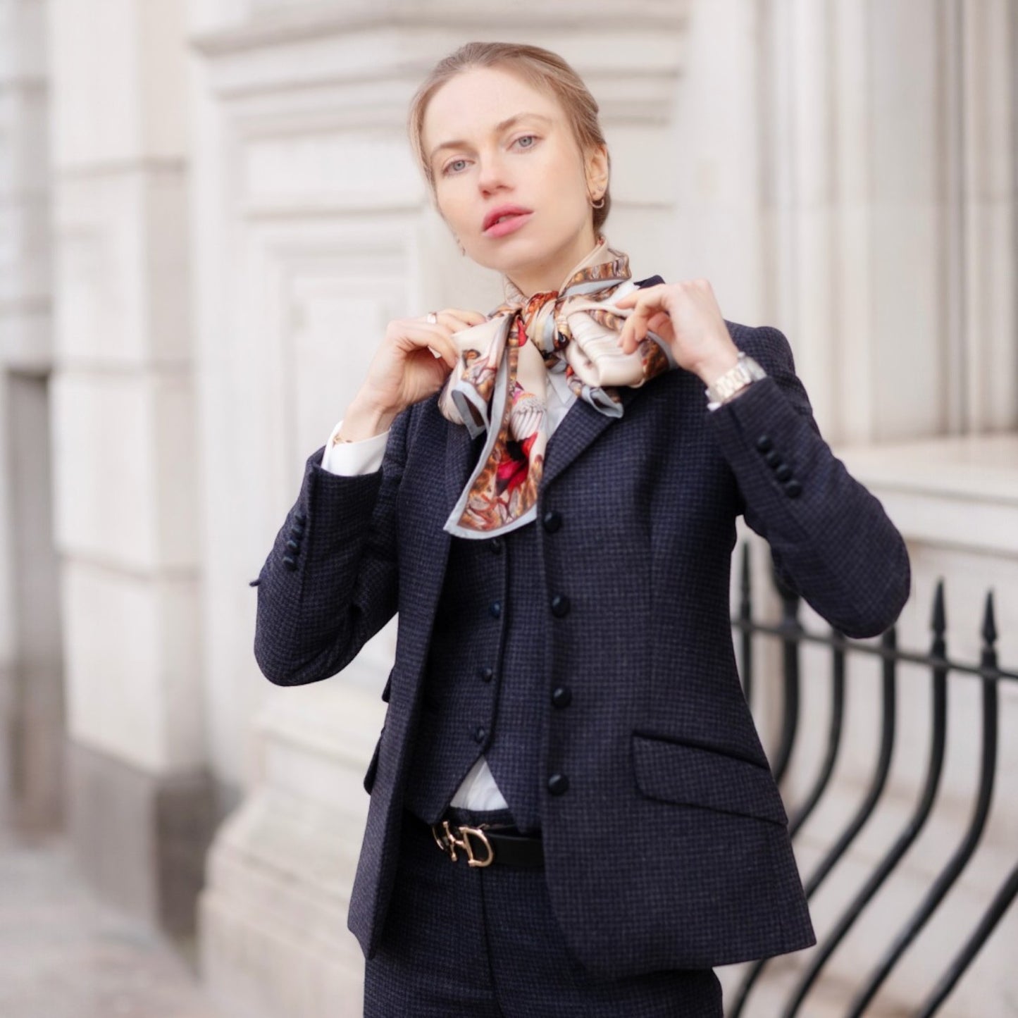 Clare Haggas Turf War Porcerlain Narrow Silk Scarf