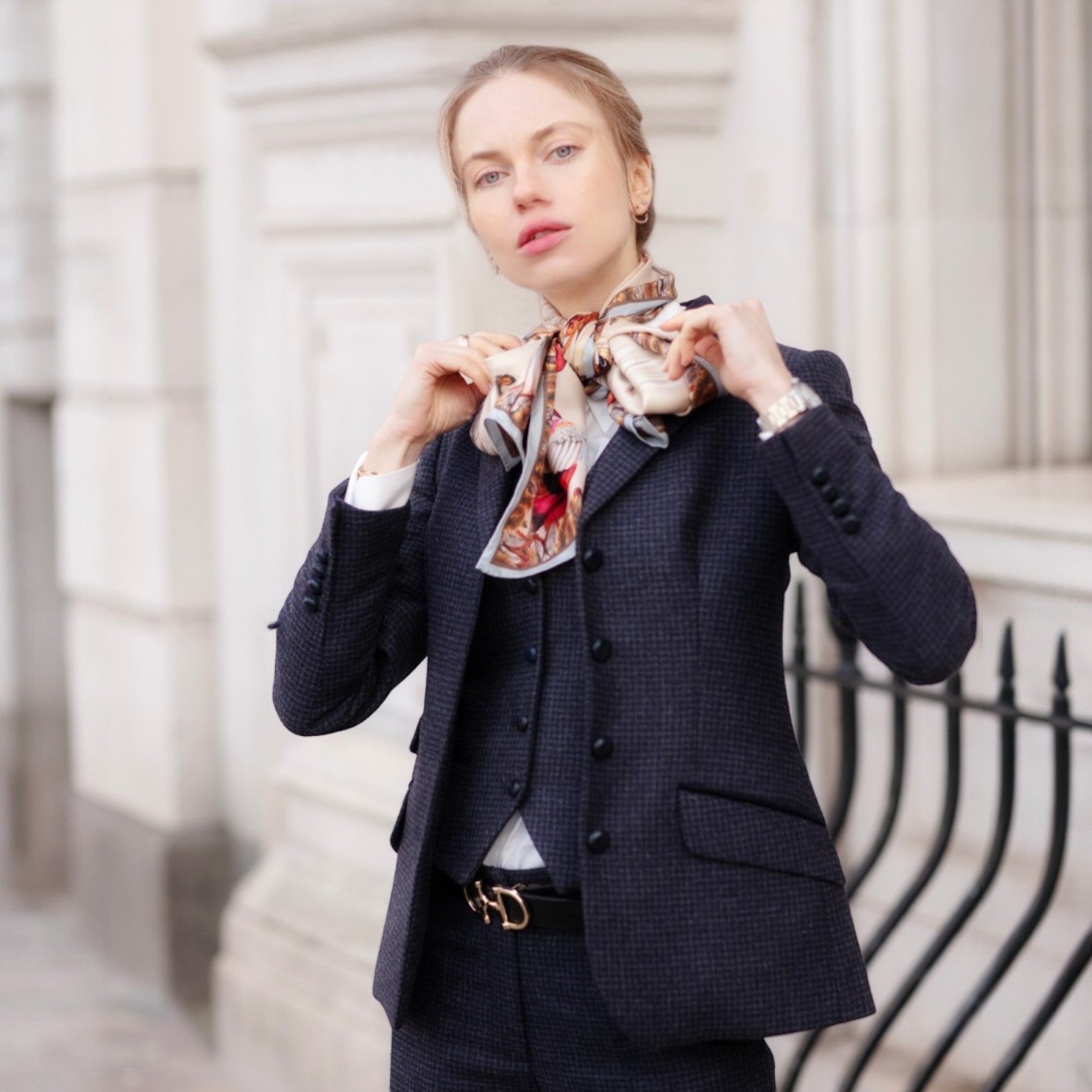 Clare Haggas Turf War Porcerlain Narrow Silk Scarf