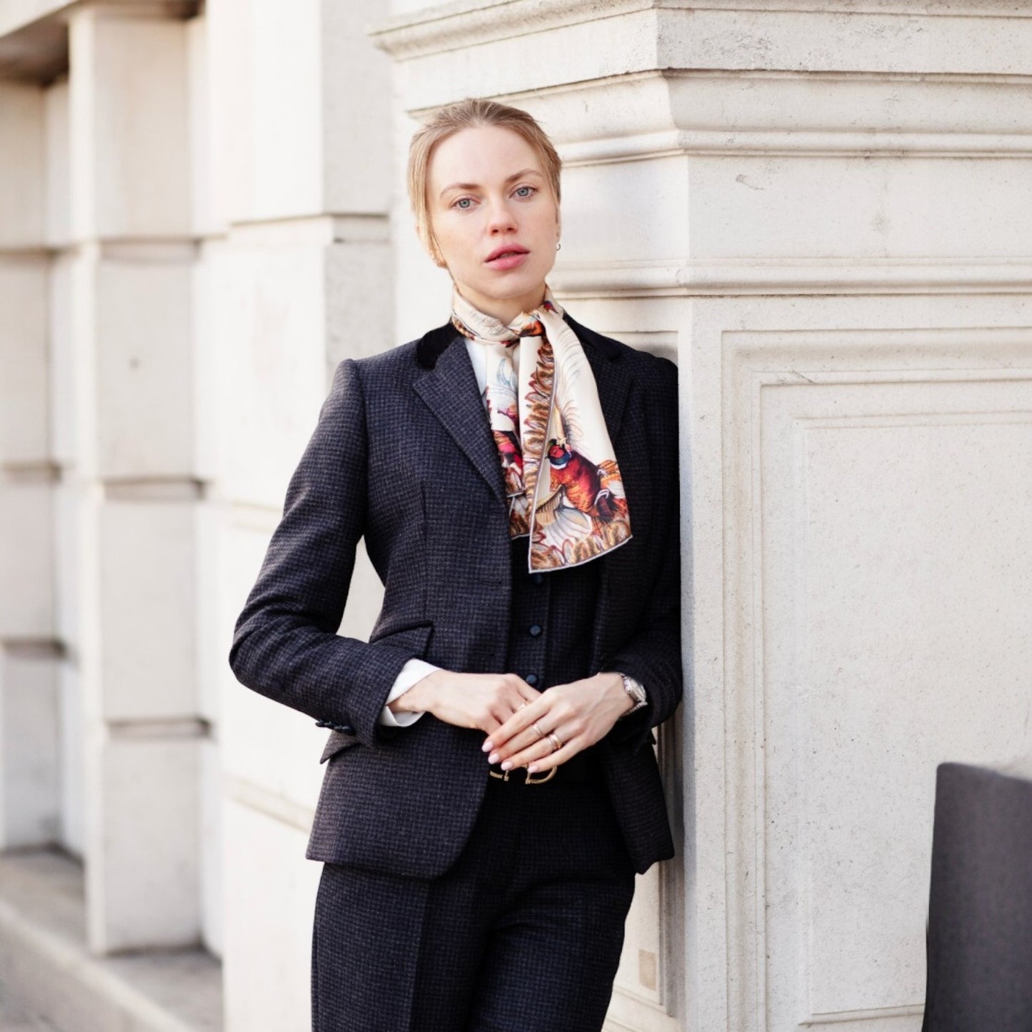 Clare Haggas Turf War Porcerlain Narrow Silk Scarf